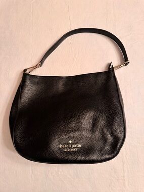 kate spade Black Pebbled Leather Shoulder Bag with Gold Logo